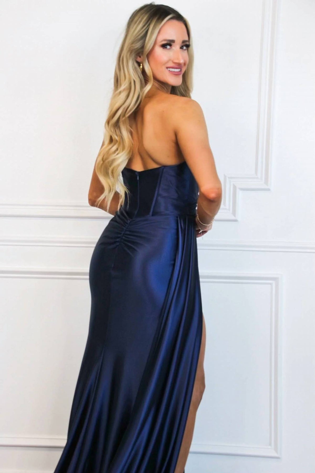 Cinderella Divine - Whitley Strapless Satin Slit Formal Dress