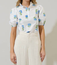 Sugarlips - Jillian Floral Miraya Mock Neck Poplin Top