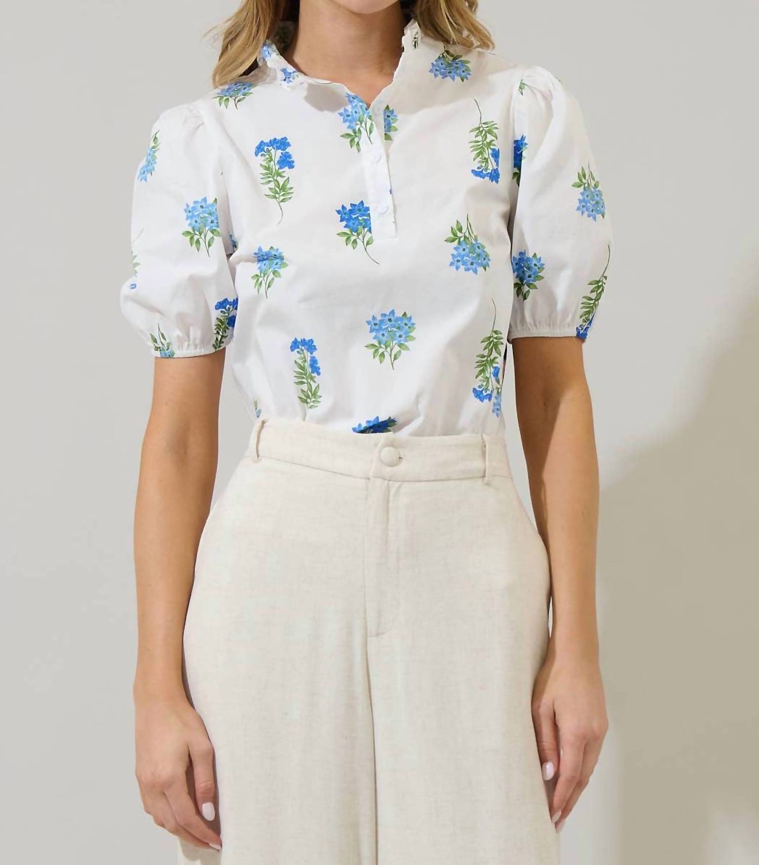 Sugarlips - Jillian Floral Miraya Mock Neck Poplin Top