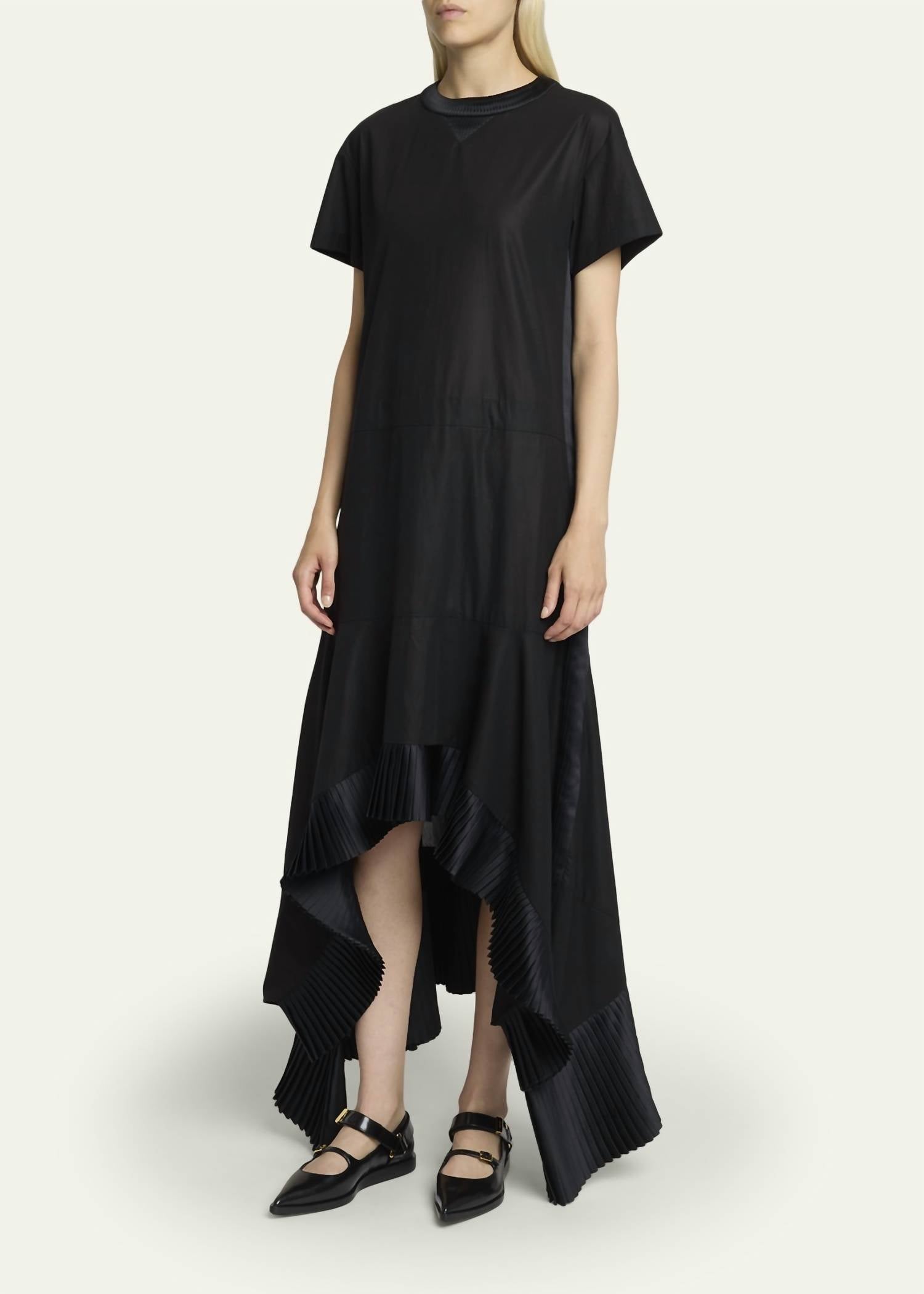 Sacai - Short sleeve pleated detail handkerchief dress