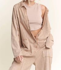J.Her - Mineralwash Button Down Collar Onesie Jumpsuit