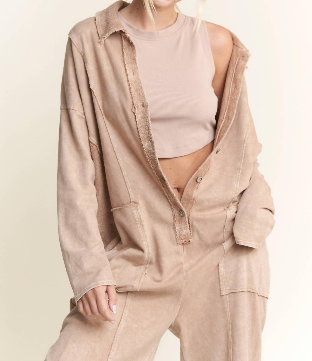 J.Her - Mineralwash Button Down Collar Onesie Jumpsuit