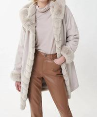 Joseph Ribkoff - REVERSIBLE FAUX FUR HOODED COAT