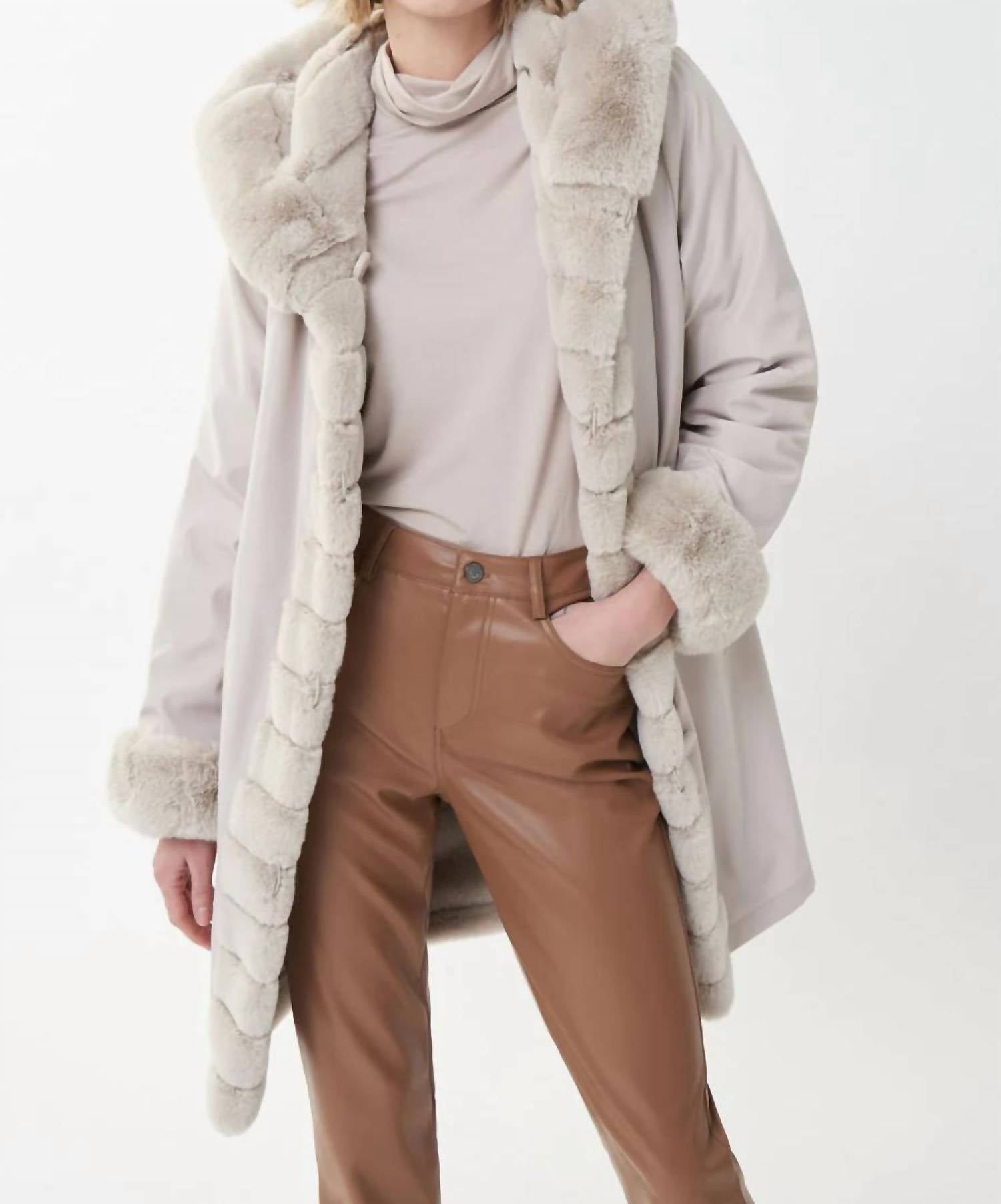 Joseph Ribkoff - REVERSIBLE FAUX FUR HOODED COAT