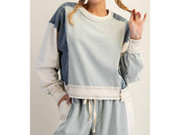 Style Usa - Frayed Color Block Long Sleeve Pullover