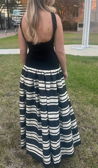 Olivaceous - Striped Drop Waist Maxi Dress
