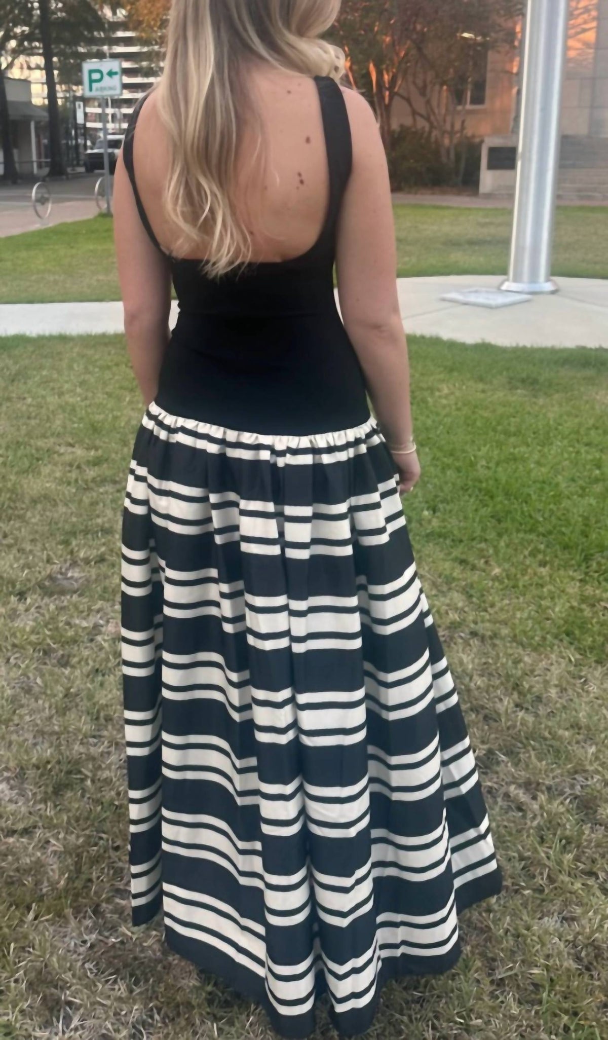Olivaceous - Striped Drop Waist Maxi Dress