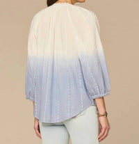 Democracy - Three Quarter Blouson Sleeve Split Neck Ombre Woven Top with Tie