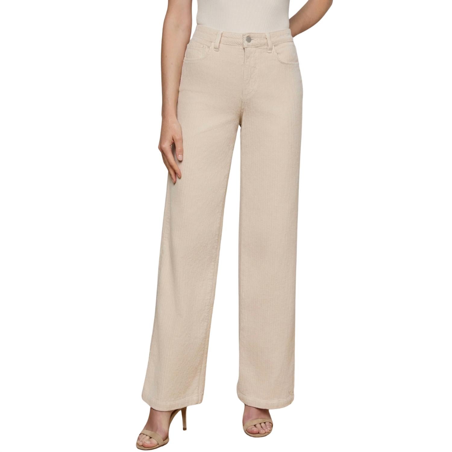 L'Agence Scott High Rise Wide Leg Corduroy Pant in french vanilla - women's jeans