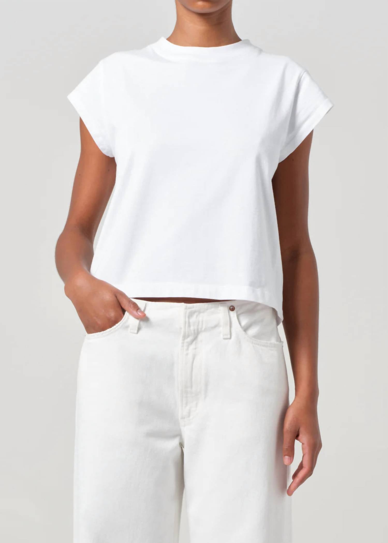AGOLDE Bryce Cap Sleeve Tee in white - women's t-shirt