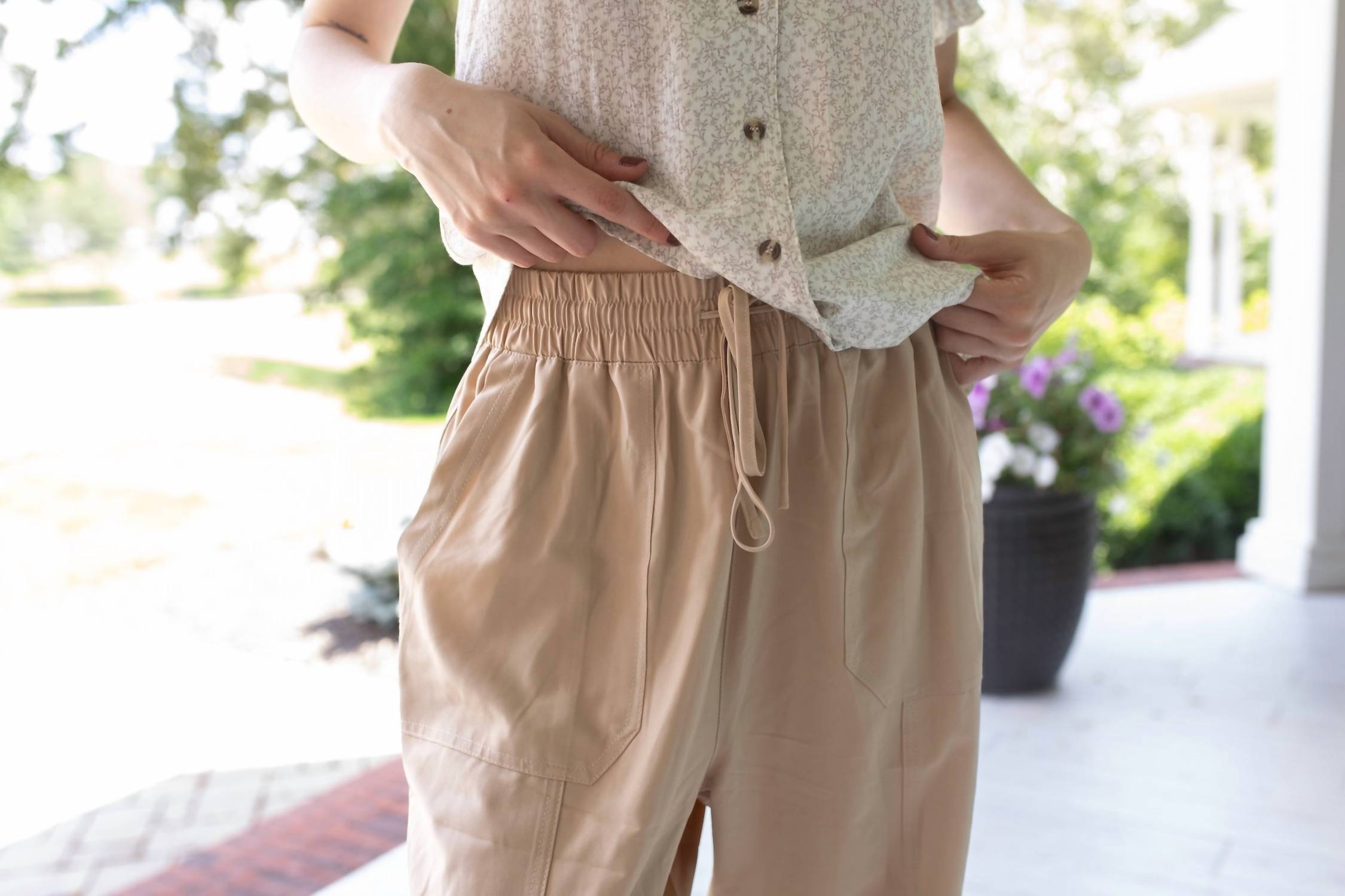 ee:some Comfy Drawstring Jogger Pants in beige - women's pants - alternate view
