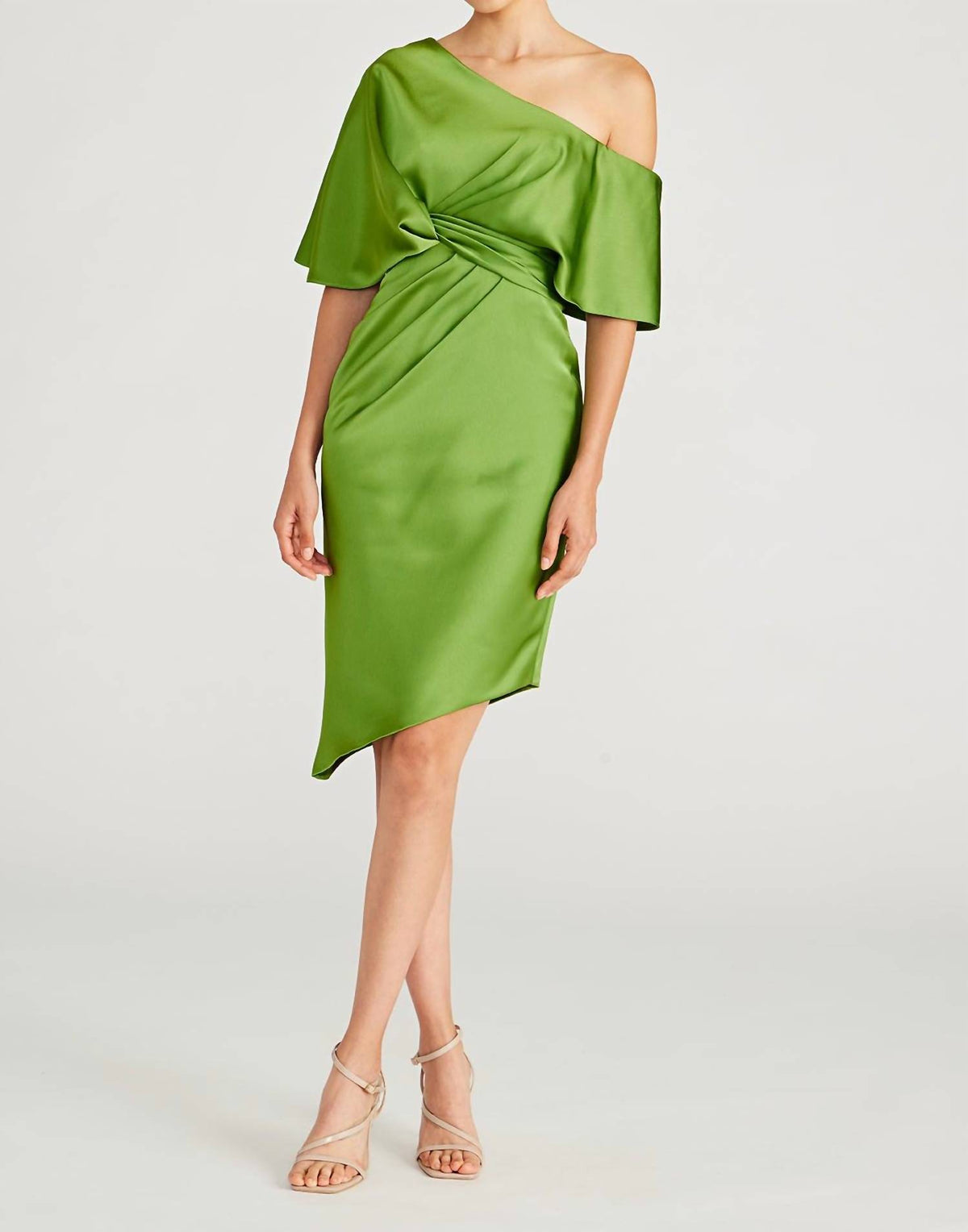 theia green dress Polly Cocktail - feature_Watteau Train Size:US 14 | EU 48 Evening dress with cap Asymmetric necklineSleevelessConcealed zip closure54%