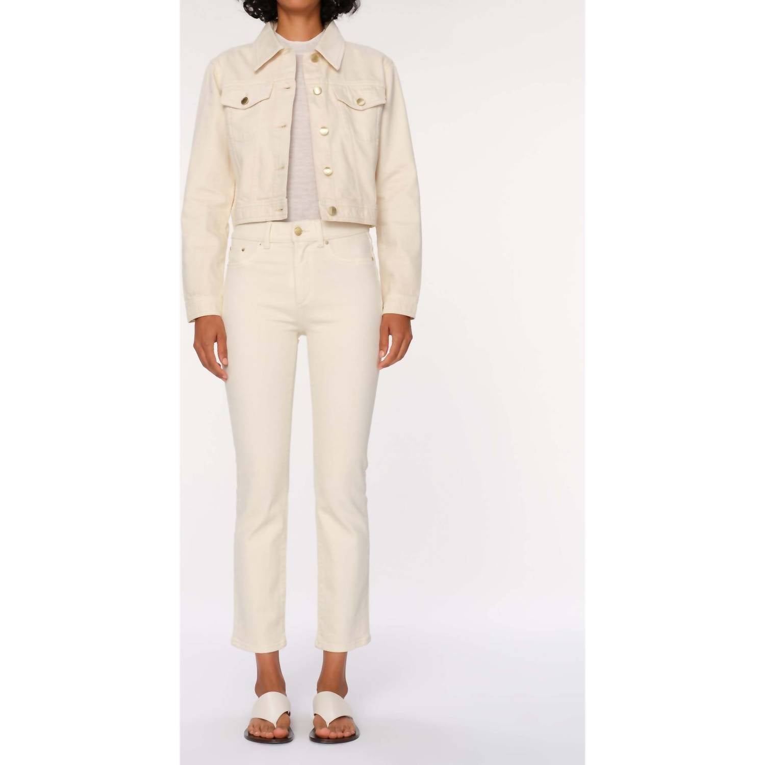 DL1961 - Women's Mara Straight Mid Rise Instasculpt Ankle Jeans in ecru - women's jeans