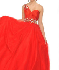 Precious Formals - Jeweled One Shoulder Ball Gown