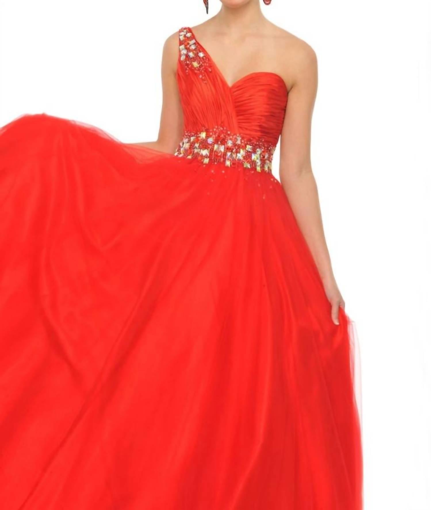 Precious Formals - Jeweled One Shoulder Ball Gown