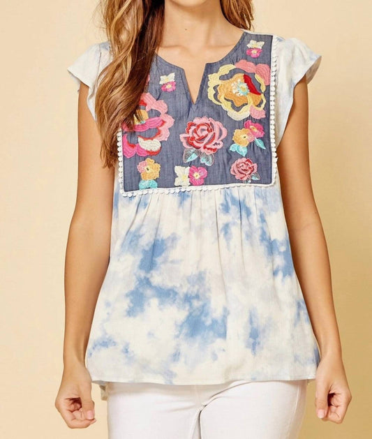 Andree By Unit - Tie Dye Embroidered Top