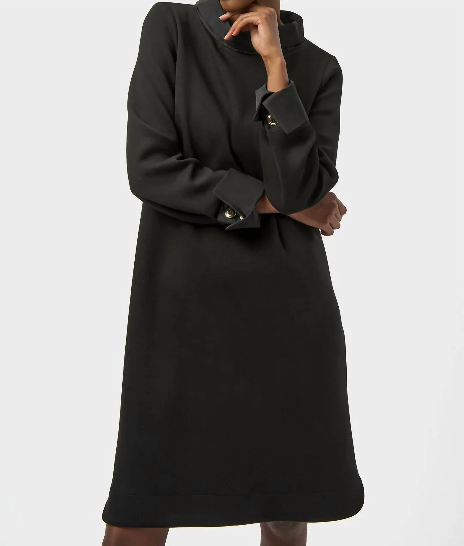 Joseph Ribkoff Mock Neck Long Cuffed Sleeve Trapeze Dress in black - women's dress