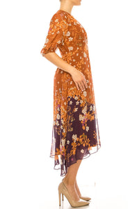 Maison Tara - Floral Contrast Three Fourth Sleeve Dress