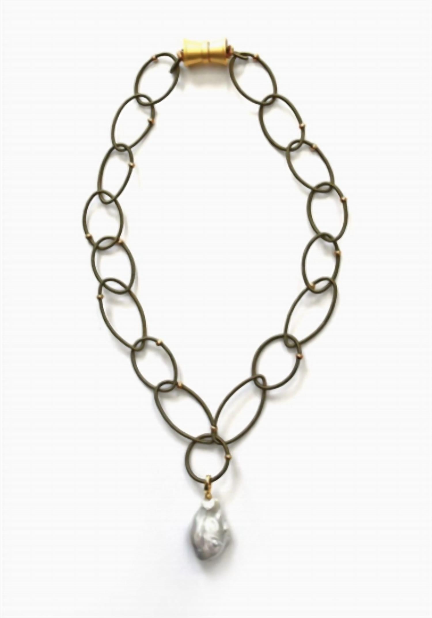 Sea Lily Women's Oval Wire Chain Pendant in brushed gold - women's jewelry