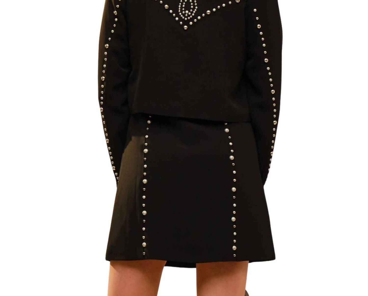 Blue B - Round Neck Long Sleeve Studded Detailed Jacket