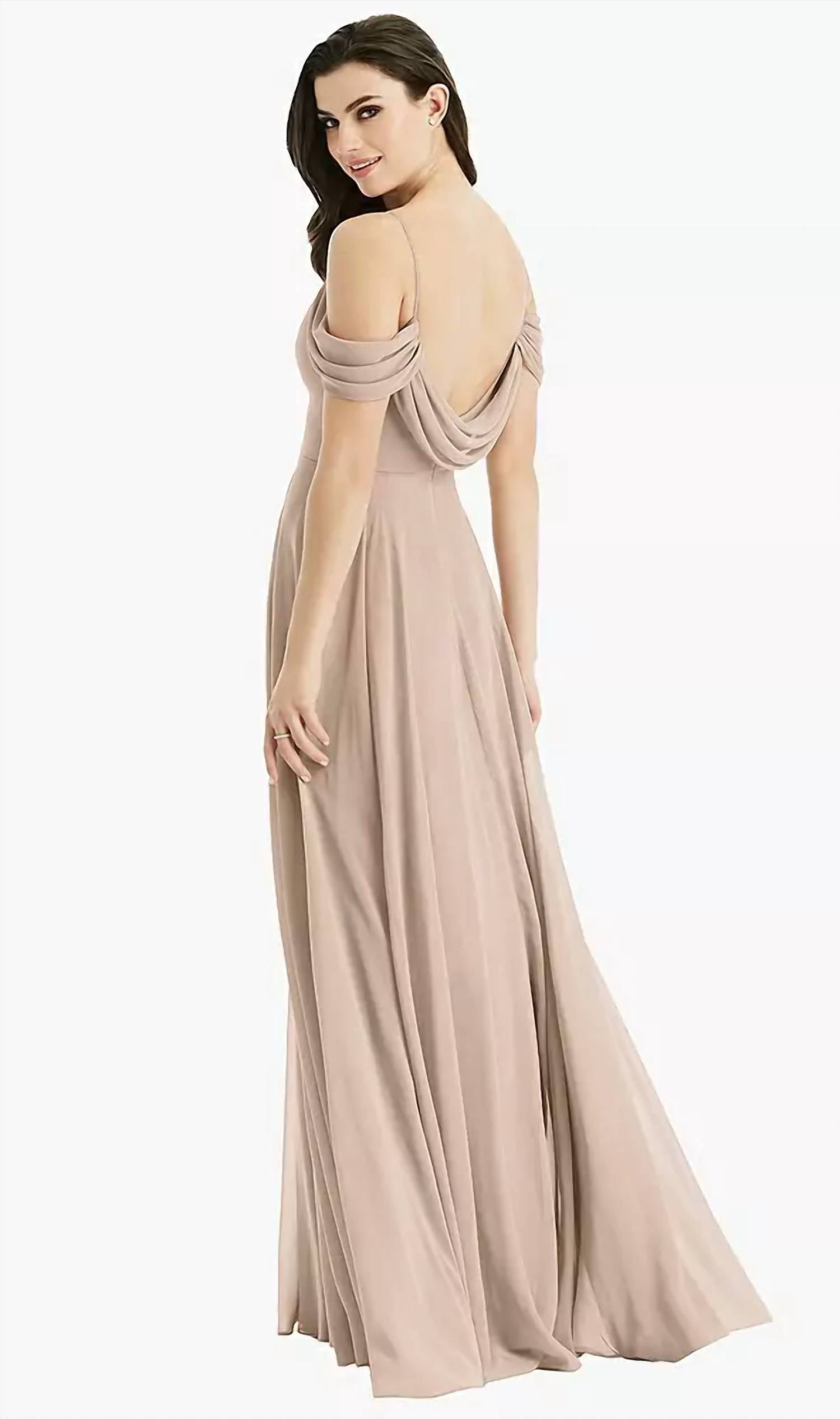 Dessy - Off Shoulder Open Cowl Back Maxi Dress