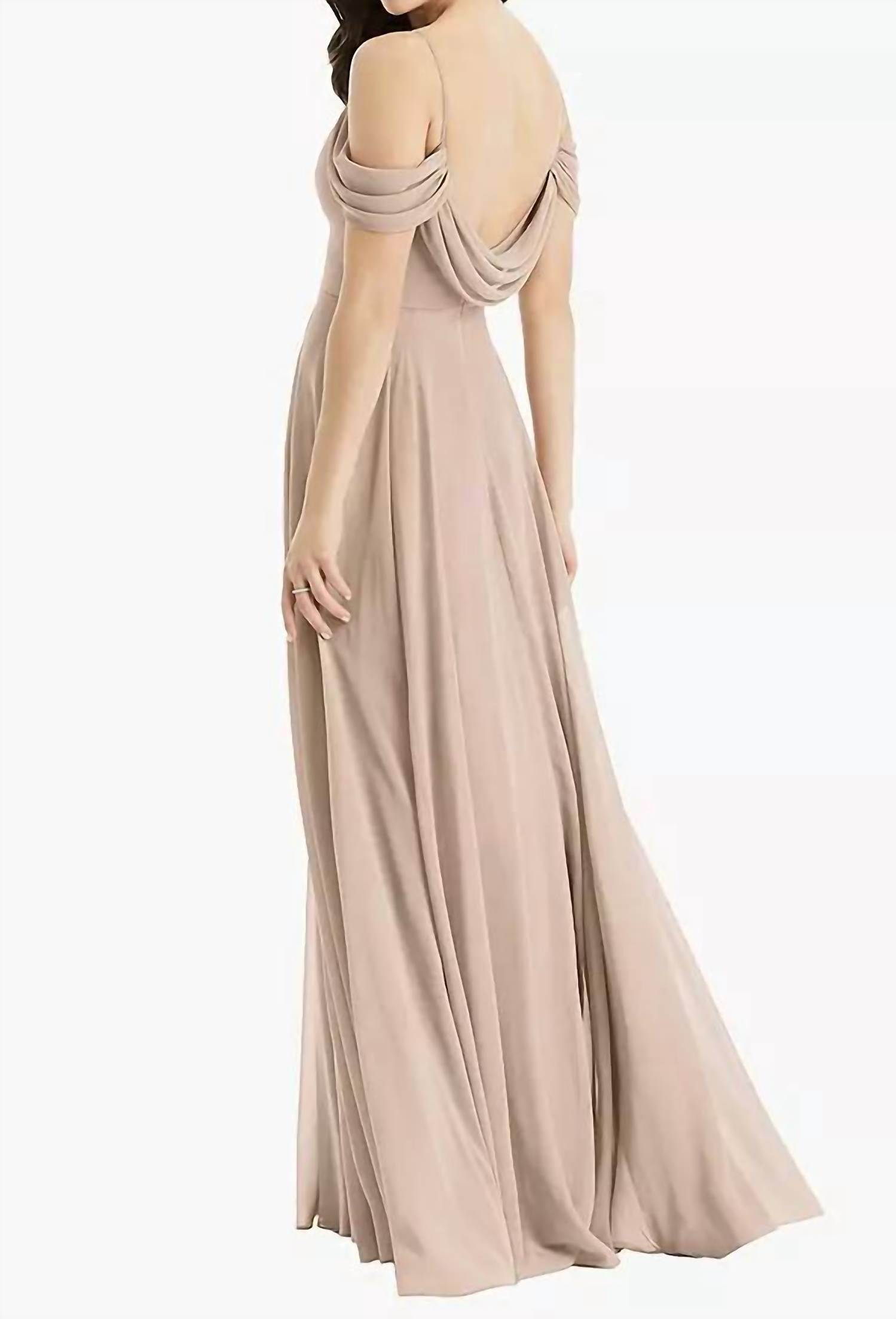 Dessy - Off Shoulder Open Cowl Back Maxi Dress