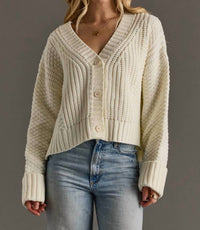 Panache Apparel - Knit Cropped Button Up Cardigan Top