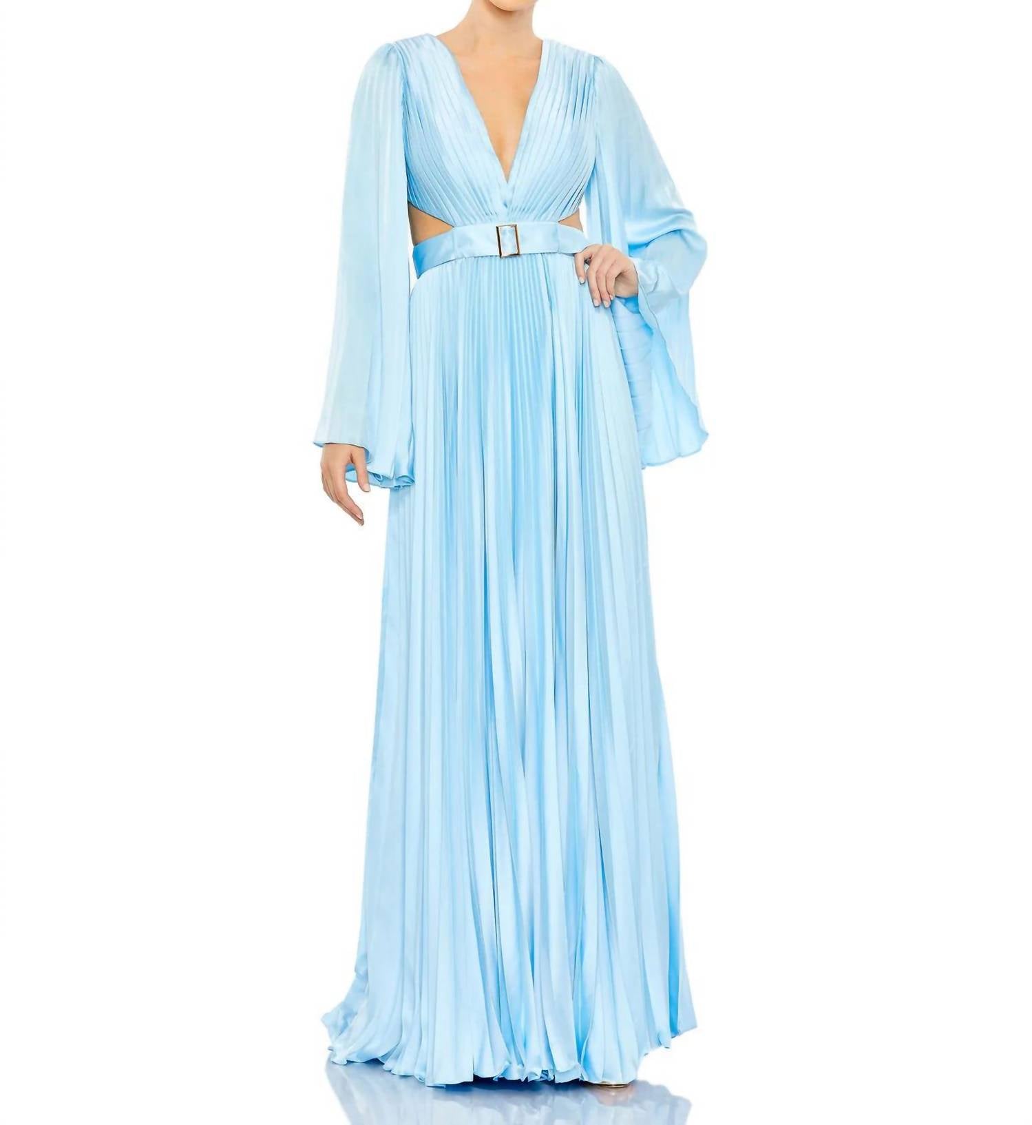 Mac Duggal - Cutout Lace-up Back Pleated Satin Gown