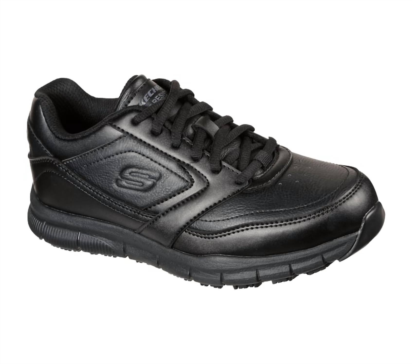 Skechers Women's Work Slip-resistant Relaxed Fit Nampa Wyola Shoes in black - women's sneaker - detail view