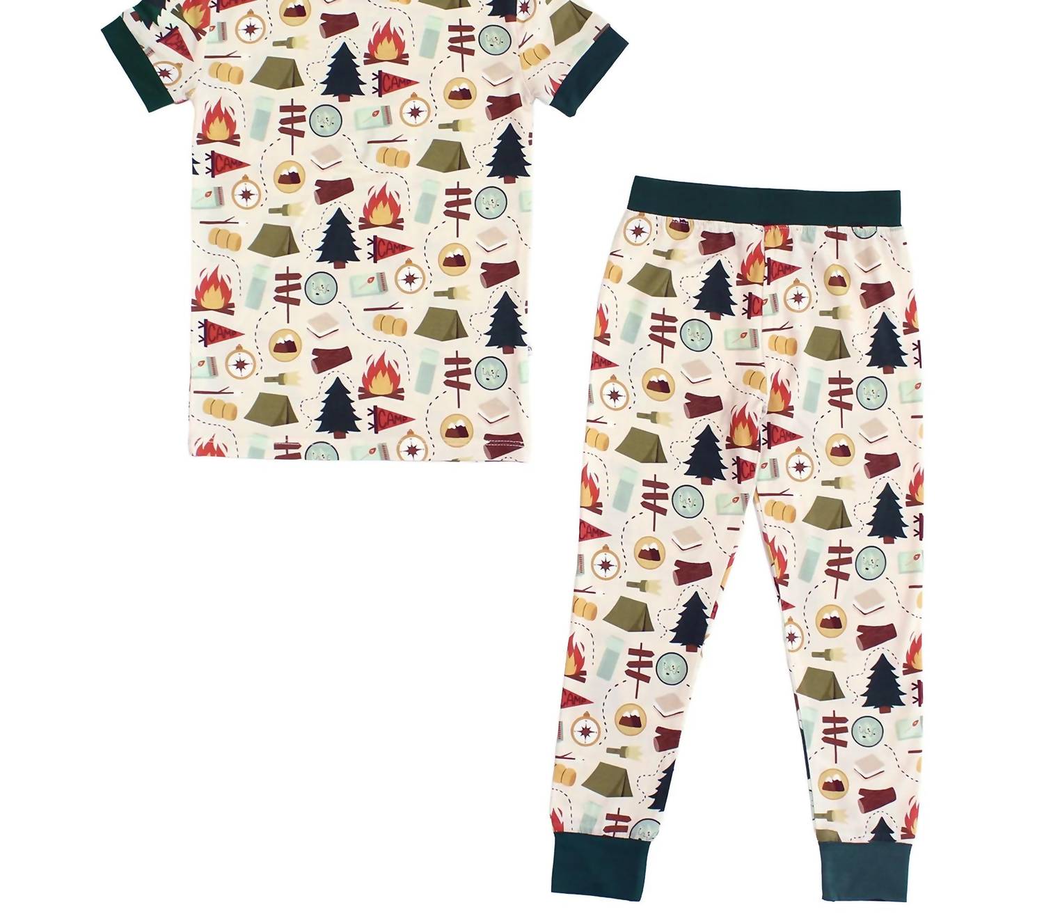 Emerson And Friends - Boy's Camp Emerson Two-piece Bamboo Short Sleeve Pajama Pants Set