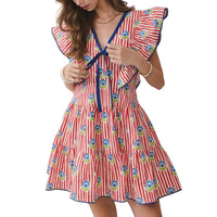 Tcec - Stripe Floral Print Ruffle Mini Dress