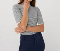 ESQUALO Stripe Mock Neck Top in navy white - women's t-shirt
