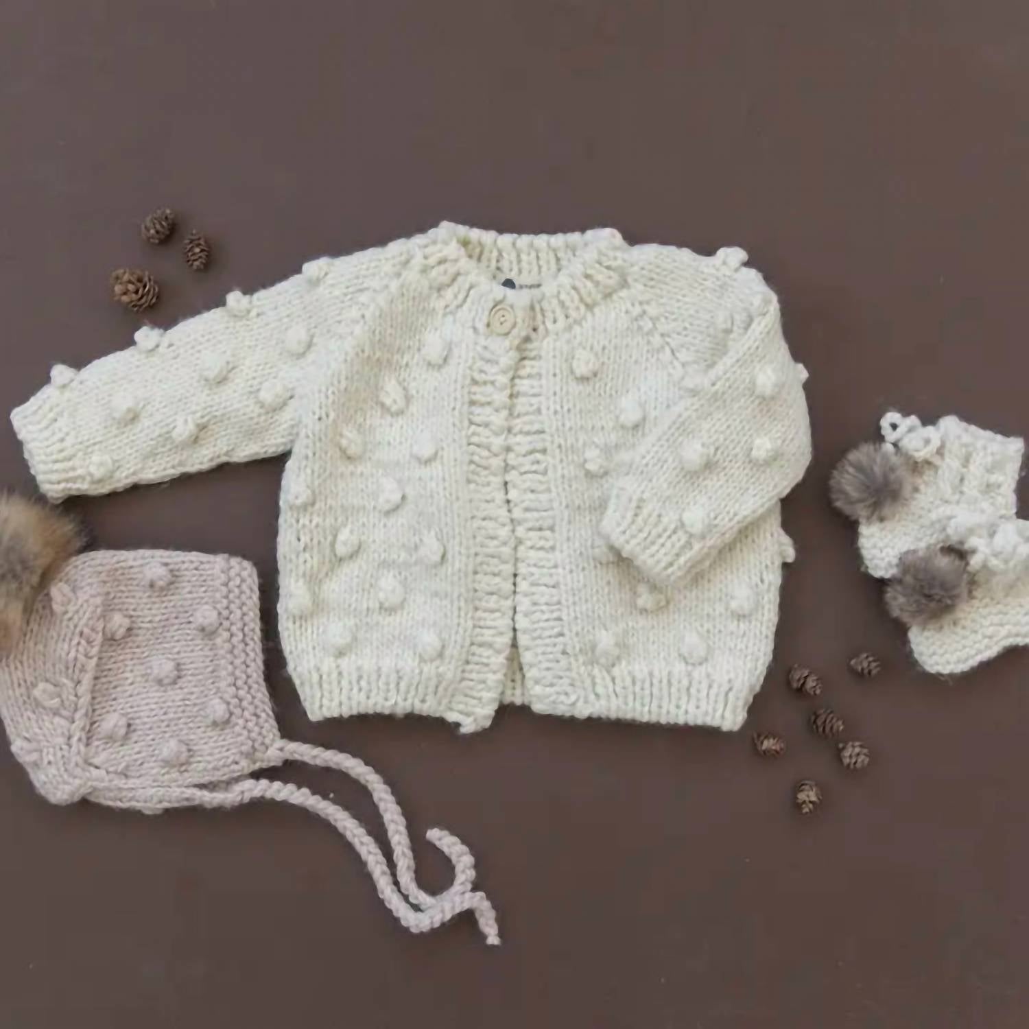 The Blueberry Hill Kid's Popcorn Knit Cardigan Sweater in cream - kids' sweater - alternate view