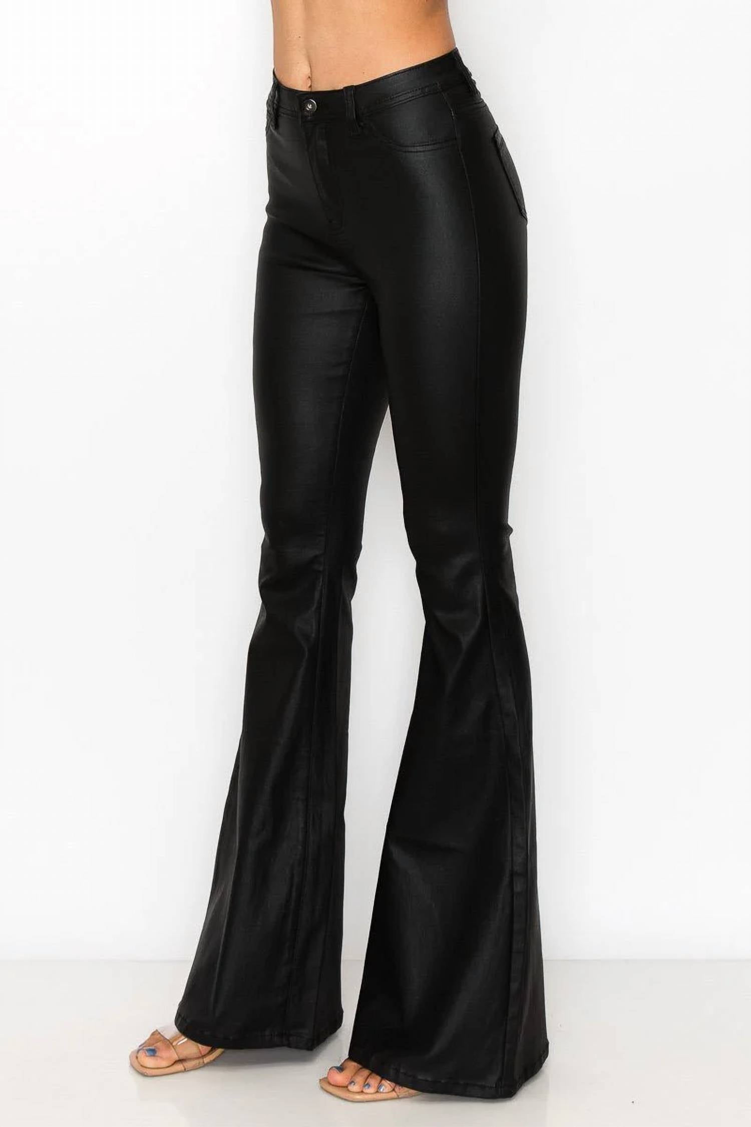 Jc & Jq Jeans - High Waist Coated Pu Super Bell Bottom Pants