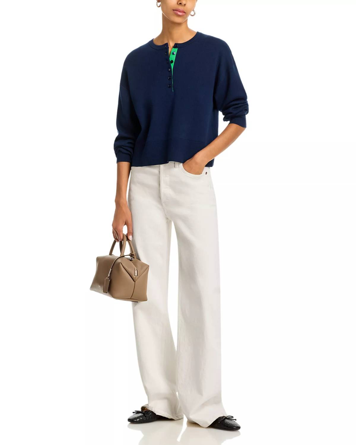 525 America - Genevieve Solid Drop Shoulder Henley Sweater