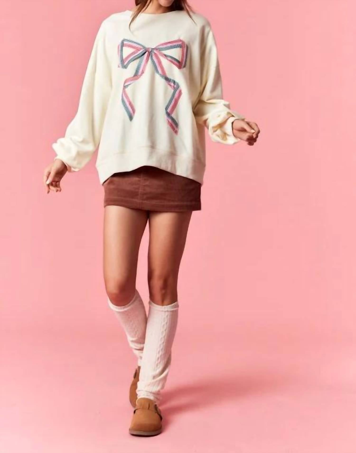 Peach Love All Wrapped Up Sweatshirt in cream multi - women's top - alternate view