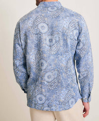TOMMY BAHAMA Medallion Paisley Print Button-up Shirt in bering blue - men's shirt - detail view