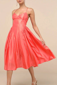 Lulus Paride Shiny Gathered Lace-up Midi Dress in coral - women's dress - alternate view