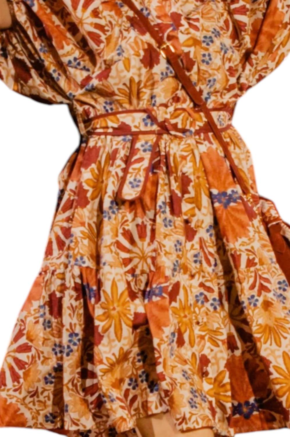 OLIVACEOUS Floral Ruffle Sleeve Mini Dress in cream burgundy - women's dress - detail view