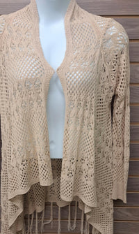 Verte - Women's Crocheted Open Sweater With Fringe