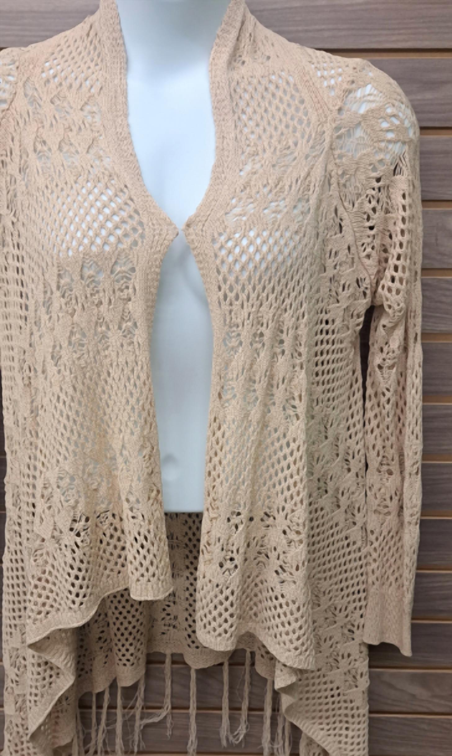 Verte - Women's Crocheted Open Sweater With Fringe