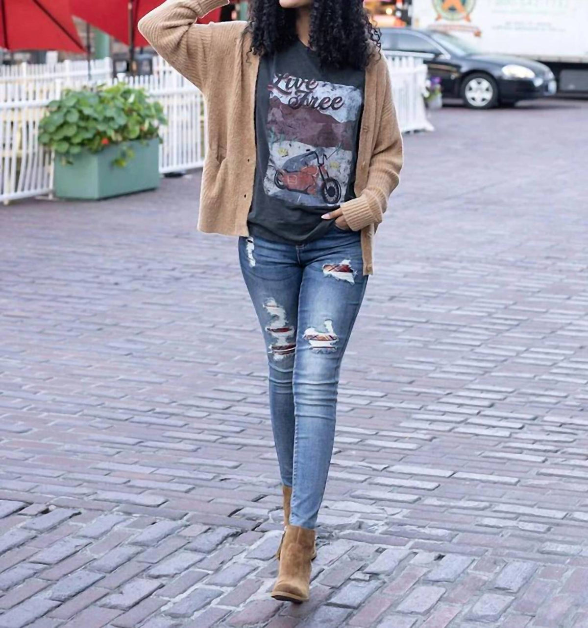Grace And Lace - Plaid Patched Denim Jeggings