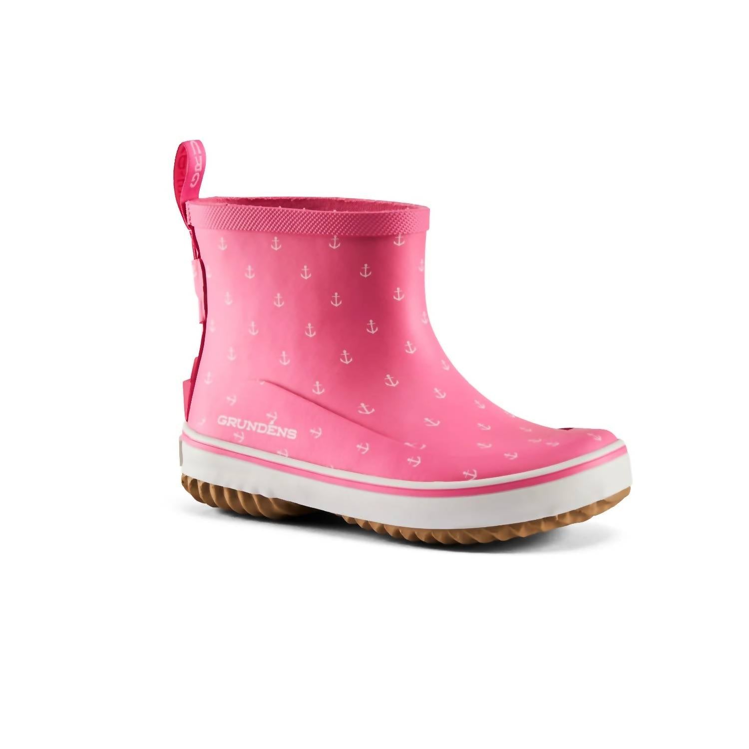 Grundens Kid's Guppy Rain Boots in pink anchor - kids' shoe