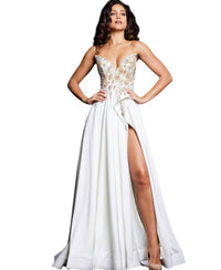 Jovani - Deep V-neck Evening Gown