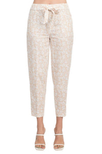 Land'N Sea - Women's Elastic Waist Tie Waist Multi Print Slit Hem Linen Pant
