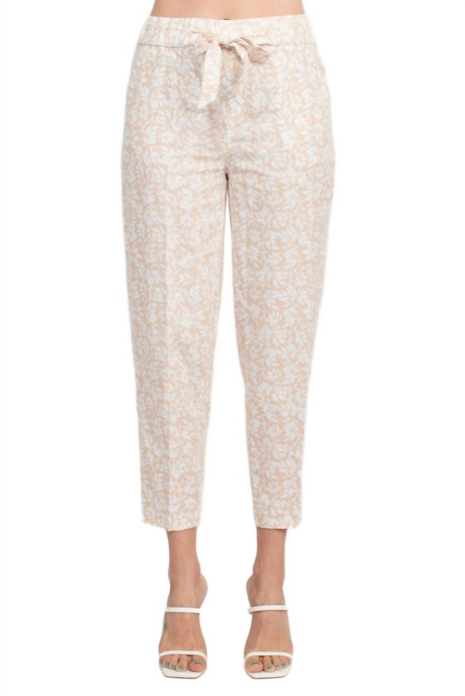 Land'N Sea - Women's Elastic Waist Tie Waist Multi Print Slit Hem Linen Pant