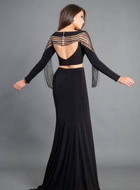 Rachel Allan - Two-piece Jersey Evening Gown With Fringe