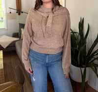 MIOU MUSE Athena Tie Drape Long Sleeve Sweater in beige - women's sweater