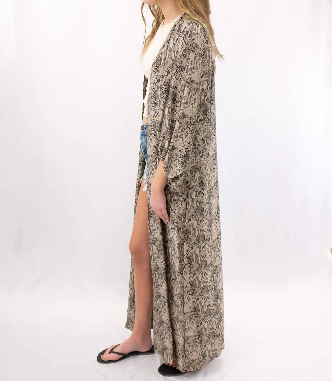 ADRIENNE Bubble Sleeve Duster in snake - women's cardigan - detail view