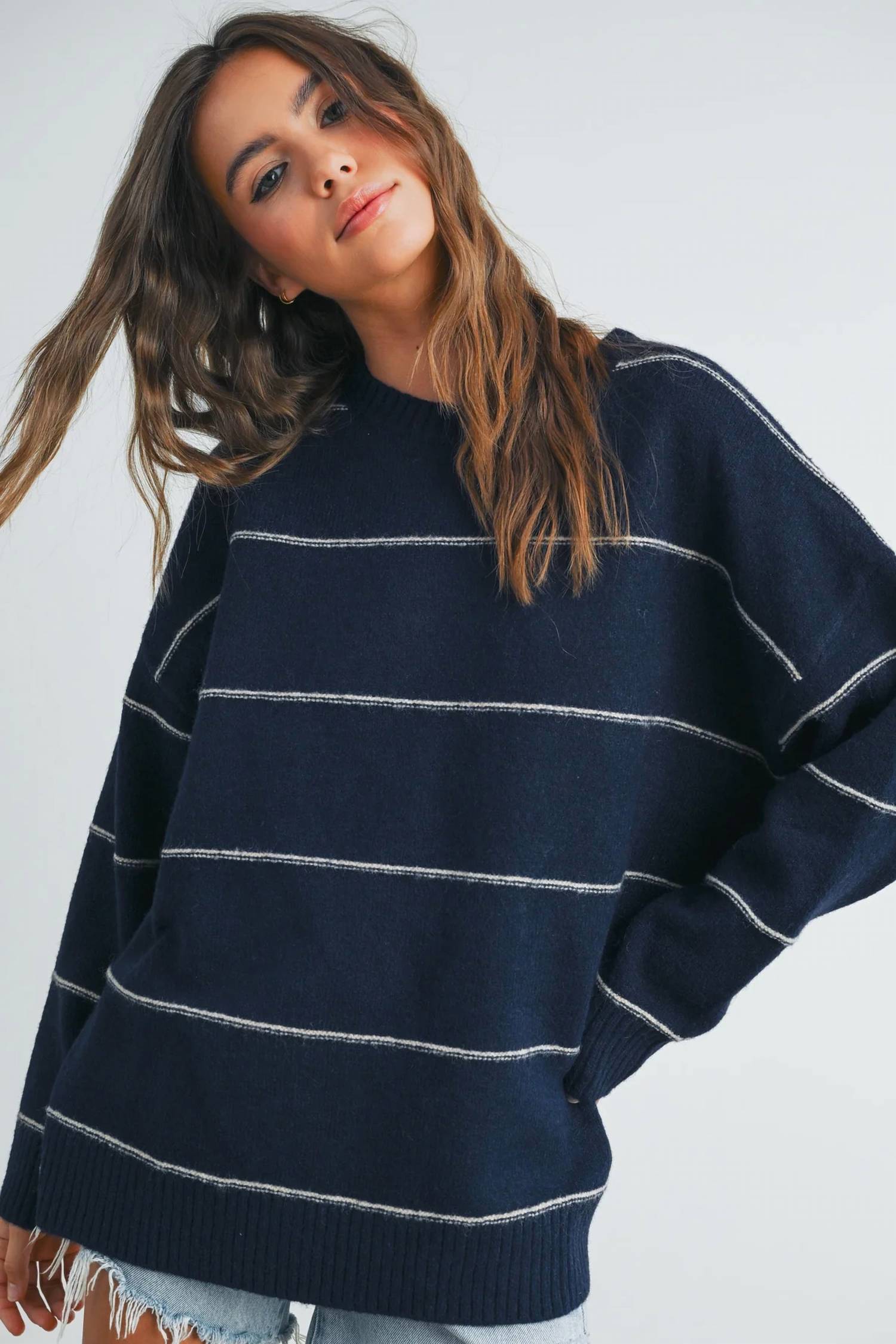 Buttermelon - Pinstripe Oversized Knit Sweater